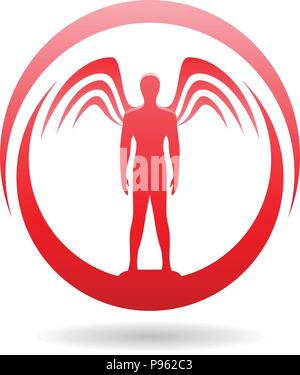 Vector Illustration eines roten Menschen mit Flügeln Symbol Stock Vektor