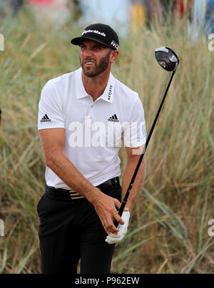 Dustin Johnson üben während der Vorschau Tag der offenen Meisterschaft 2018 bei Carnoustie Golf Links, Angus. Stockfoto