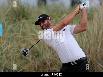 Dustin Johnson üben während der Vorschau Tag der offenen Meisterschaft 2018 bei Carnoustie Golf Links, Angus. Stockfoto