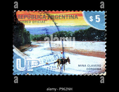 Storniert Briefmarke gedruckt von Argentinien, das fördert die touristische Attraktion Mina Clavero Cordoba, ca. 2008. Stockfoto