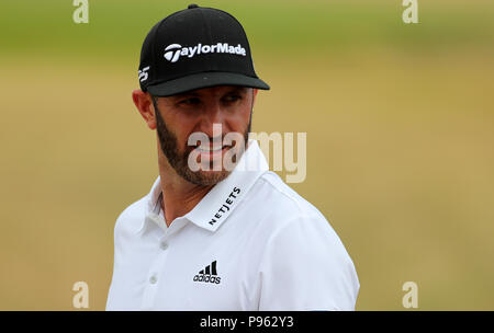 Dustin Johnson üben während der Vorschau Tag der offenen Meisterschaft 2018 bei Carnoustie Golf Links, Angus. Stockfoto