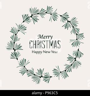 Vector Illustration von Weihnachten Rahmen mit Pine branches. Frohe Weihnachten Grußkarte Stock Vektor