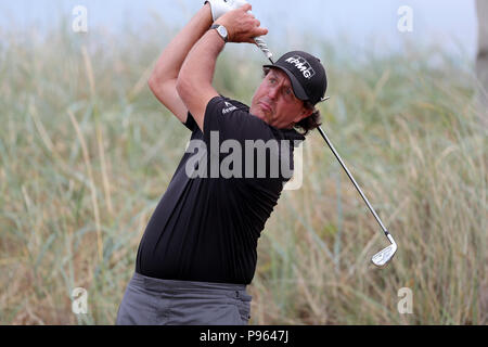 Phil Mickelson während der Vorschau Tag der offenen Meisterschaft 2018 bei Carnoustie Golf Links, Angus. Stockfoto