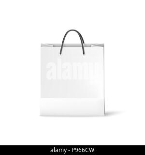 Weiß shopping Papiertüte. Tasche Vorlage auf weißem Hintergrund. Vector Illustration Stock Vektor