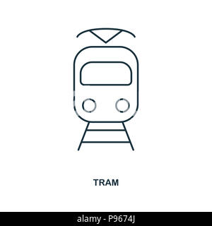 Straßenbahn-Symbol. Outline style Icon Design. UI. Abbildung: Straßenbahn-Symbol. Piktogramm isoliert auf Weiss. Fertig in web design, Anwendungen, Software, Druck verwenden, b Stockfoto