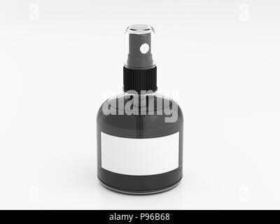 Parfum Spray flasche mit dunklen Flüssigkeit auf weißem Hintergrund. 3D-Render mockup Stockfoto