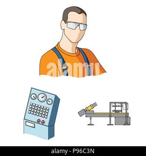 Geräte und Maschinen cartoon Symbole im Set Sammlung für Design. Der technische Fortschritt der Fabrik vektor Symbol lieferbar Abbildung. Stock Vektor