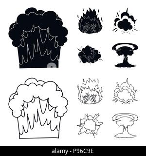 Flamme, Funken, Wasserstoff Fragmente, Atomic oder gas Explosion. Explosionen set Sammlung Icons in Schwarz, Outline style Vektor Symbol lieferbar Abbildung. Stock Vektor