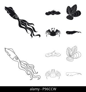 Elektrische Rampe, Muscheln, Krabben, Pottwal. Meer Tiere Sammlung Icons in Schwarz, Outline style Vektor Symbol lieferbar Abbildung. Stock Vektor