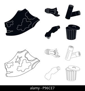 Defekte Glühbirne, Batterien verwendet und brach eine Plastikflasche, Müll kann mit Zeichen. Müll und Abfall set Sammlung Icons in Schwarz, outline Style ve Stock Vektor