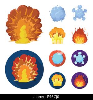 Flamme, Funken, Wasserstoff Fragmente, Atomic oder gas Explosion. Explosionen Sammlung Icons im Cartoon, flacher Stil vektor Symbol lieferbar Abbildung. Stock Vektor