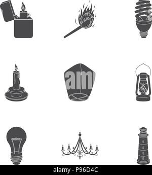 Light source set icons in black style. Big collection of light source vector symbol stock Stock Vektor