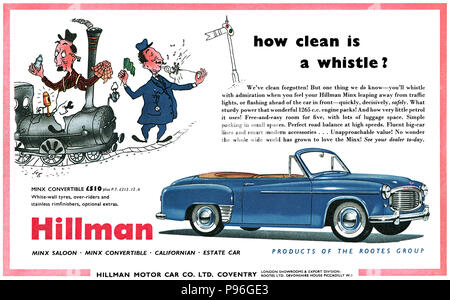 1954 britischen Werbung für die Hillman Minx Motor Car. Stockfoto