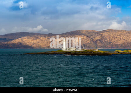 Lismore Leuchtturm auf der winzigen Insel Eilean Musdile ist eine gemeinsame Sicht von Oban, Mull Fähre oder Schiffe Betreten oder Verlassen der Sound von Mull. Stockfoto