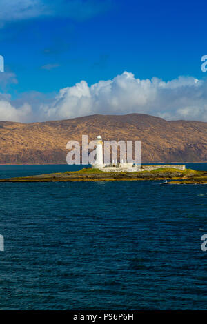 Lismore Leuchtturm auf der winzigen Insel Eilean Musdile ist eine gemeinsame Sicht von Oban, Mull Fähre oder Schiffe Betreten oder Verlassen der Sound von Mull. Stockfoto