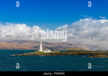 Lismore Leuchtturm auf der winzigen Insel Eilean Musdile ist eine gemeinsame Sicht von Oban, Mull Fähre oder Schiffe Betreten oder Verlassen der Sound von Mull. Stockfoto