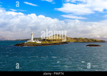 Lismore Leuchtturm auf der winzigen Insel Eilean Musdile ist eine gemeinsame Sicht von Oban, Mull Fähre oder Schiffe Betreten oder Verlassen der Sound von Mull. Stockfoto