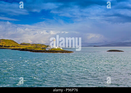 Lismore Leuchtturm auf der winzigen Insel Eilean Musdile ist eine gemeinsame Sicht von Oban, Mull Fähre oder Schiffe Betreten oder Verlassen der Sound von Mull. Stockfoto