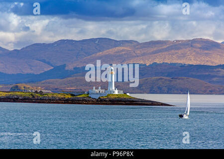 Lismore Leuchtturm auf der winzigen Insel Eilean Musdile ist eine gemeinsame Sicht von Oban, Mull Fähre oder Schiffe Betreten oder Verlassen der Sound von Mull. Stockfoto