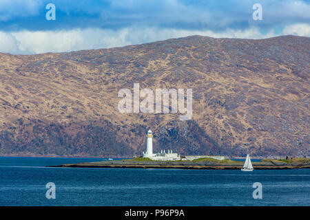 Lismore Leuchtturm auf der winzigen Insel Eilean Musdile ist eine gemeinsame Sicht von Oban, Mull Fähre oder Schiffe Betreten oder Verlassen der Sound von Mull. Stockfoto