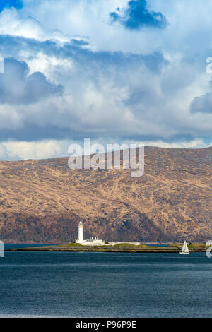 Lismore Leuchtturm auf der winzigen Insel Eilean Musdile ist eine gemeinsame Sicht von Oban, Mull Fähre oder Schiffe Betreten oder Verlassen der Sound von Mull. Stockfoto