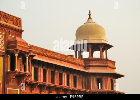 Carving Details an der Außenwand von Jahangir Mahal, Red Fort, Agra, Uttar Pradesh, Indien Stockfoto