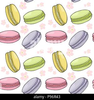 Nahtlose Muster mit bunten Makronen oder Macaron Cookies Stock Vektor