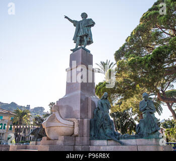 Christopher Kolumbus Monument in Rapallo, Provinz Genua, Italien. Stockfoto