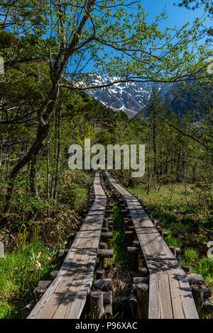 Kamikochi in Japan bei klarem Himmel Stockfoto