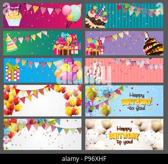Party Hintergrund Baner mit Fahnen und Kuchen Sammlung Vector Illustration Stock Vektor