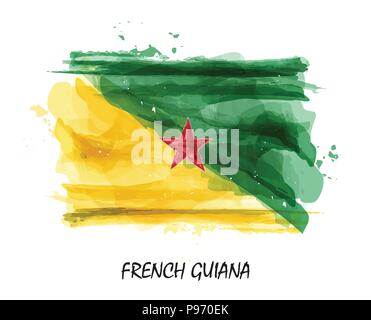 Realistische Aquarellmalerei Flagge Französisch-guayana. Vektor. Stock Vektor