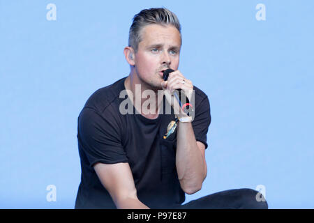London, Großbritannien. 15. Juli 2018. Tom Chaplin führt auf der Bühne Barclaycard vorhanden Britische Sommerzeit Hyde Park Hyde Park am 15. Juli in London, England 2018. Quelle: Georgia Taylor/Alamy leben Nachrichten Stockfoto
