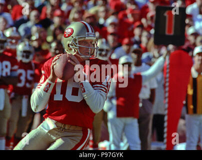 San Francisco, Kalifornien, USA. 20 Jan, 1991. San Francisco 49ers vs New York Giants im Candlestick Park Samstag, 20. Januar 1991. Riesen Beat 49ers 15-13. 49er Quarterback Joe Montana Credit: Al Golub/ZUMA Draht/Alamy leben Nachrichten Stockfoto