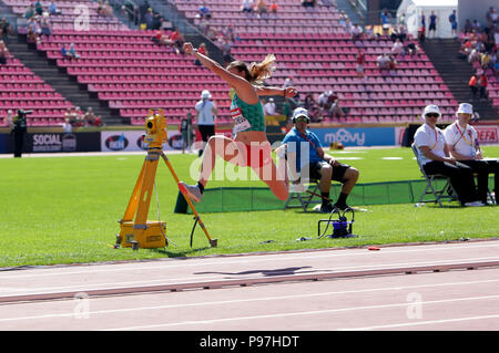 Tampere, Finnland. 15. Juli 2018. ALEKSANDRA NACHEVA gewinnen die Goldmedaille im Dreisprung auf der IAAF World U20 Meisterschaft Tampere, Finnland am 15. Juli 2018. Credit: Denys Kuvaiev/Alamy leben Nachrichten Stockfoto