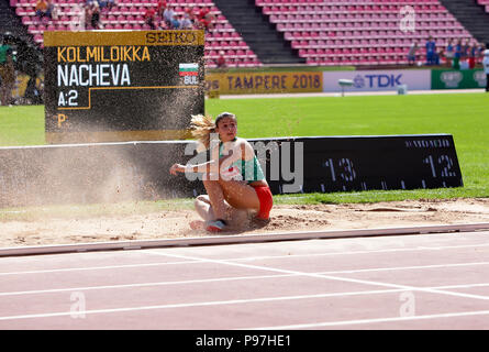 Tampere, Finnland. 15. Juli 2018. ALEKSANDRA NACHEVA gewinnen die Goldmedaille im Dreisprung auf der IAAF World U20 Meisterschaft Tampere, Finnland am 15. Juli 2018. Credit: Denys Kuvaiev/Alamy leben Nachrichten Stockfoto