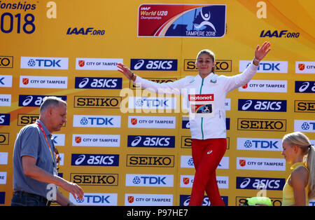 Tampere, Finnland. 15. Juli 2018. ALEKSANDRA NACHEVA gewinnen die Goldmedaille im Dreisprung auf der IAAF World U20 Meisterschaft Tampere, Finnland am 15. Juli 2018. Credit: Denys Kuvaiev/Alamy leben Nachrichten Stockfoto