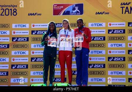 Tampere, Finnland. 15. Juli 2018. ALEKSANDRA NACHEVA gewinnen die Goldmedaille im Dreisprung auf der IAAF World U20 Meisterschaft Tampere, Finnland am 15. Juli 2018. Credit: Denys Kuvaiev/Alamy leben Nachrichten Stockfoto