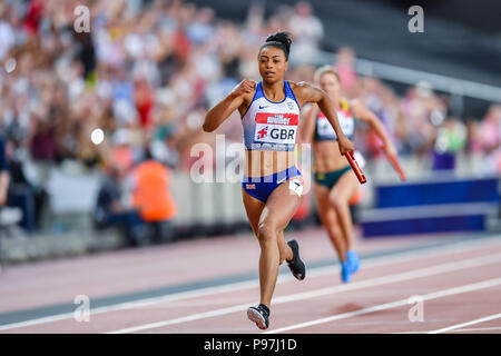 Shannon Hylton (GBR) in den Frauen die 4 x 100 m Staffel Während der Leichtathletik WM in London 2018 London Stadion am Sonntag, den 15. Juli 2018. LONDON, ENGLAND. Credit: Taka G Wu Stockfoto