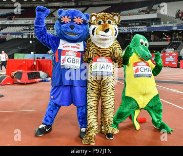 Die Maskottchen Während der Leichtathletik WM in London 2018 London Stadion am Sonntag, den 15. Juli 2018. LONDON, ENGLAND. Credit: Taka G Wu Stockfoto