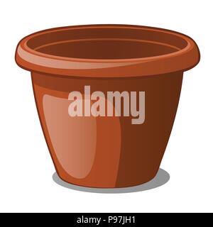 Flower Pot braun Farbe auf einem weißen Hintergrund. Cartoon Vektor close-up Abbildung. Stock Vektor