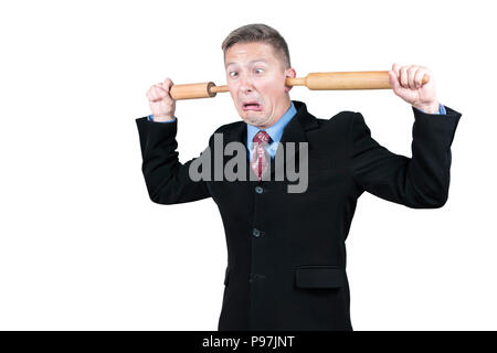 Geschäftsmann Spaß mit einem Nudelholz Stockfoto
