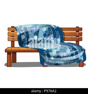 Holzbank mit einer warmen Decke oder eine Decke mit Textur auf Weihnachten Thema abgedeckt. Gartenmöbel auf weißem Hintergrund. Vector Illustration. Stock Vektor