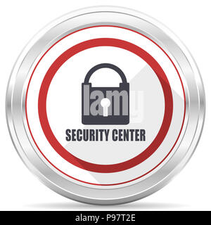 Security Center silber metallic Chrom Grenze runde Web Symbol auf weißem Hintergrund Stockfoto