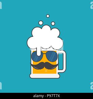 Bierkrug mit Sonnenbrille und einen Schnurrbart. Oktoberfest hipster Poster Design. Symbol Vorlage Logo. Vector Illustration flache Bauform. Isola Stock Vektor