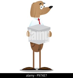 Cartoon illustriert business Hund holding White Box. Stock Vektor