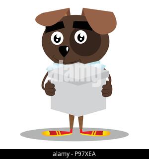 Cartoon illustriert business Hund holding White Box. Stock Vektor