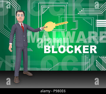 Malware Blocker Website Trojaner Schutz 3D Rendering zeigt Sicherheit gegen lästige Bösartige Internet Viren und Trojanern Stockfoto