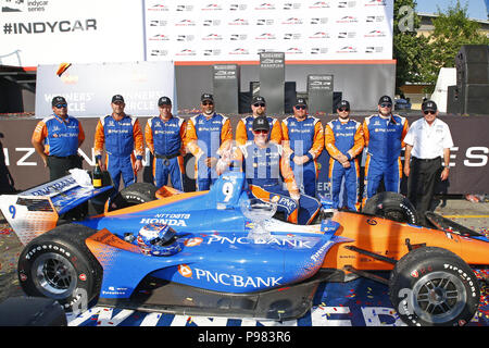 Toronto, Ontario, Kanada. Am 15. Juli 2018. SCOTT DIXON (9) von Neuseeland gewinnt das Honda Indy Toronto an Straßen von Toronto in Toronto, Ontario. Credit: Justin R. Noe Asp Inc/ASP/ZUMA Draht/Alamy leben Nachrichten Stockfoto