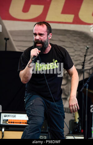 Mansfield Ohio, Juli 15, 2018, Neil Fallon Sänger der Band auf der Bühne Inkarceration Kupplung Heavy Metal Musik und Tatoo Festival, Photo Credit: Ken Howard/Alamy leben Nachrichten Stockfoto