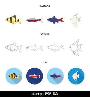 Angelfish, Common, Barbus, neon. Fisch set Sammlung Icons im Cartoon, Outline, flacher Stil vektor Symbol lieferbar Abbildung. Stock Vektor